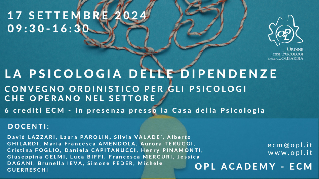 logoLa Psicologia delle dipendenze - I Convegno ordinistico per gli psicologi che operano nel settore formazione