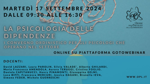 immagine articolo La Psicologia delle dipendenze - I Convegno ordinistico per gli psicologi che operano nel settore