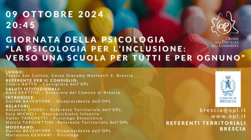 immagine articolo BRESCIA - Giornata della psicologia “La psicologia per l’inclusione: Verso una scuola per tutti e per ognuno”