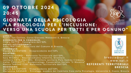 immagine articolo BRESCIA - Giornata della psicologia “La psicologia per l’inclusione: Verso una scuola per tutti e per ognuno”