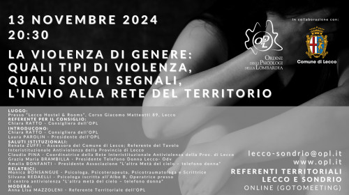 immagine articolo LECCO - La violenza di genere: quali tipi di violenza, quali sono i segnali, l’invio alla rete del territorio
