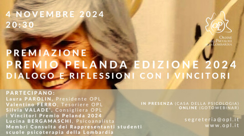 immagine articolo AVVISO: l'evento è stato riprogrammato al giorno 04/11/2024.
Premiazione Premio Pelanda edizione 2024. Dialogo e riflessioni con i vincitori