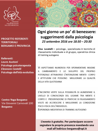 immagine articolo BERGAMO - Ogni giorno un po’ di benessere: suggerimenti dalla psicologia