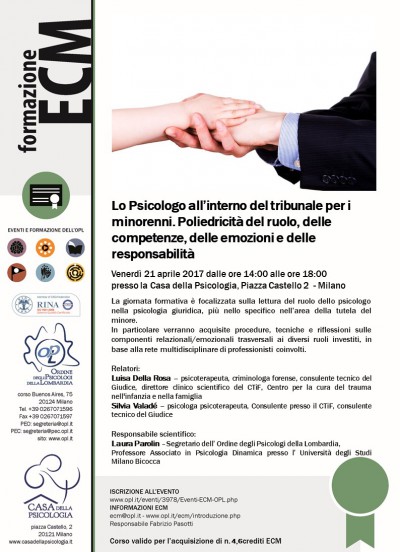 immagine articolo Evento ECM-OPL: Lo psicologo all'interno del Tribunale per i Minorenni. Poliedricità del ruolo, delle competenze, delle emozioni e della responsabilità