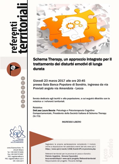 immagine articolo LECCO - Schema Therapy, un approccio integrato per il trattamento dei disturbi emotivi di lunga durata
